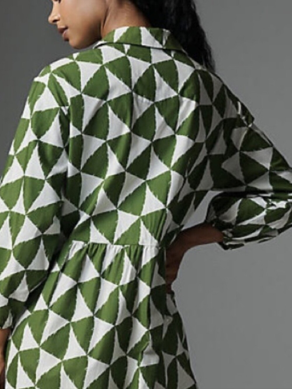 Maeve The Bettina Olive Green & White Geometric Midi Shirt Dress Size 1X Used - Picture 3 of 16